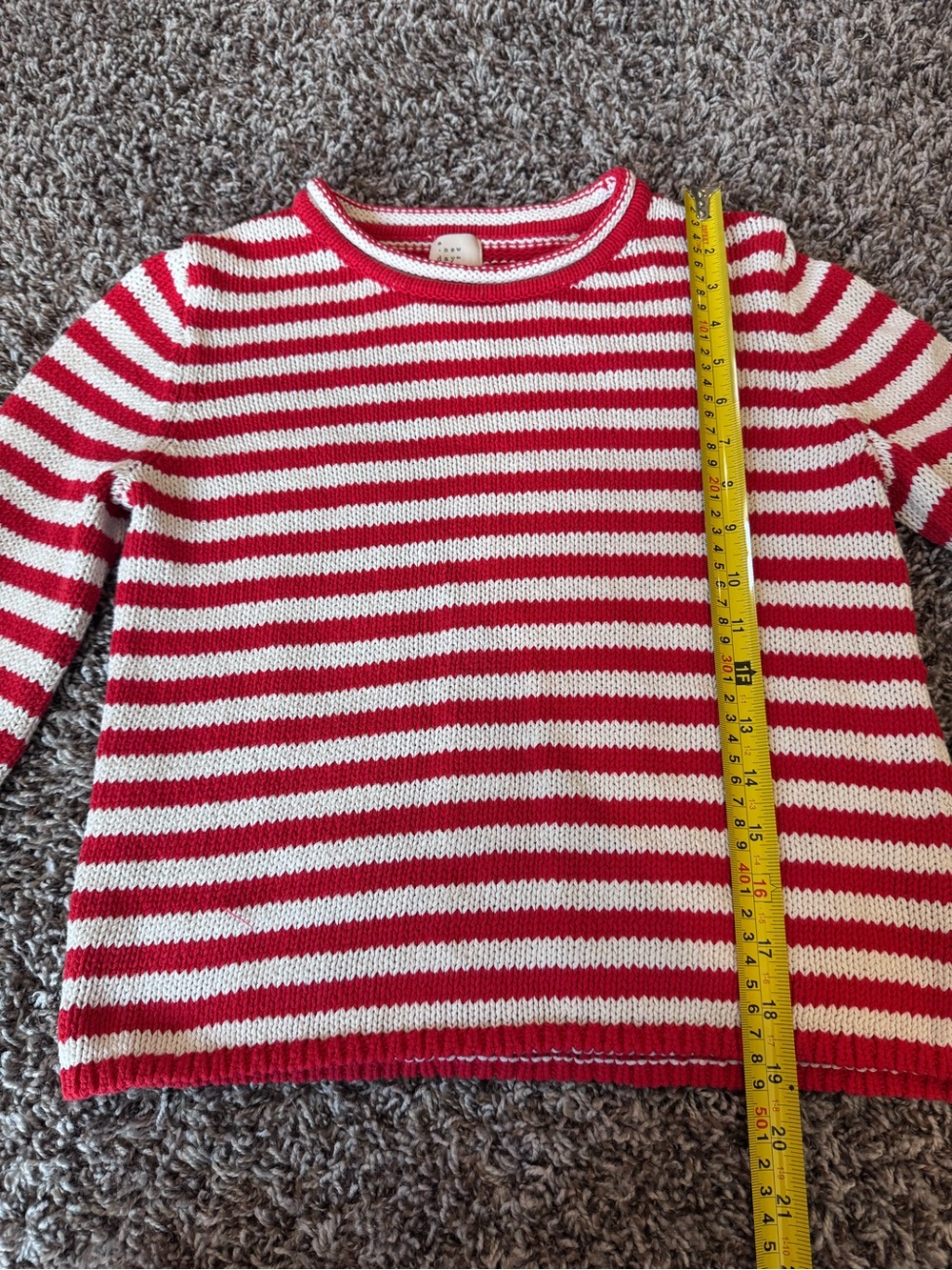 A New Day Red White Striped Shrunken Sweater 100% Cotton Crew Neck S - Picture 7 of 8